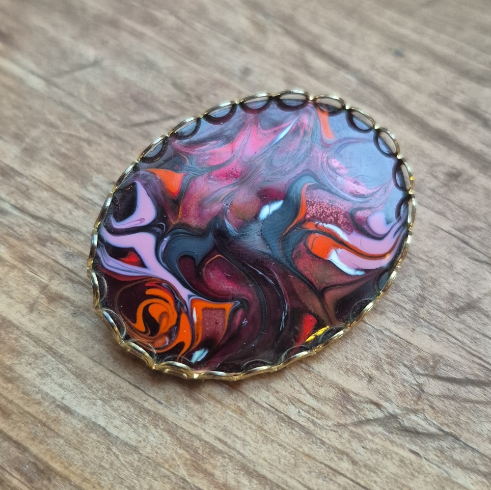 Swirly Enameled Copper Brooch